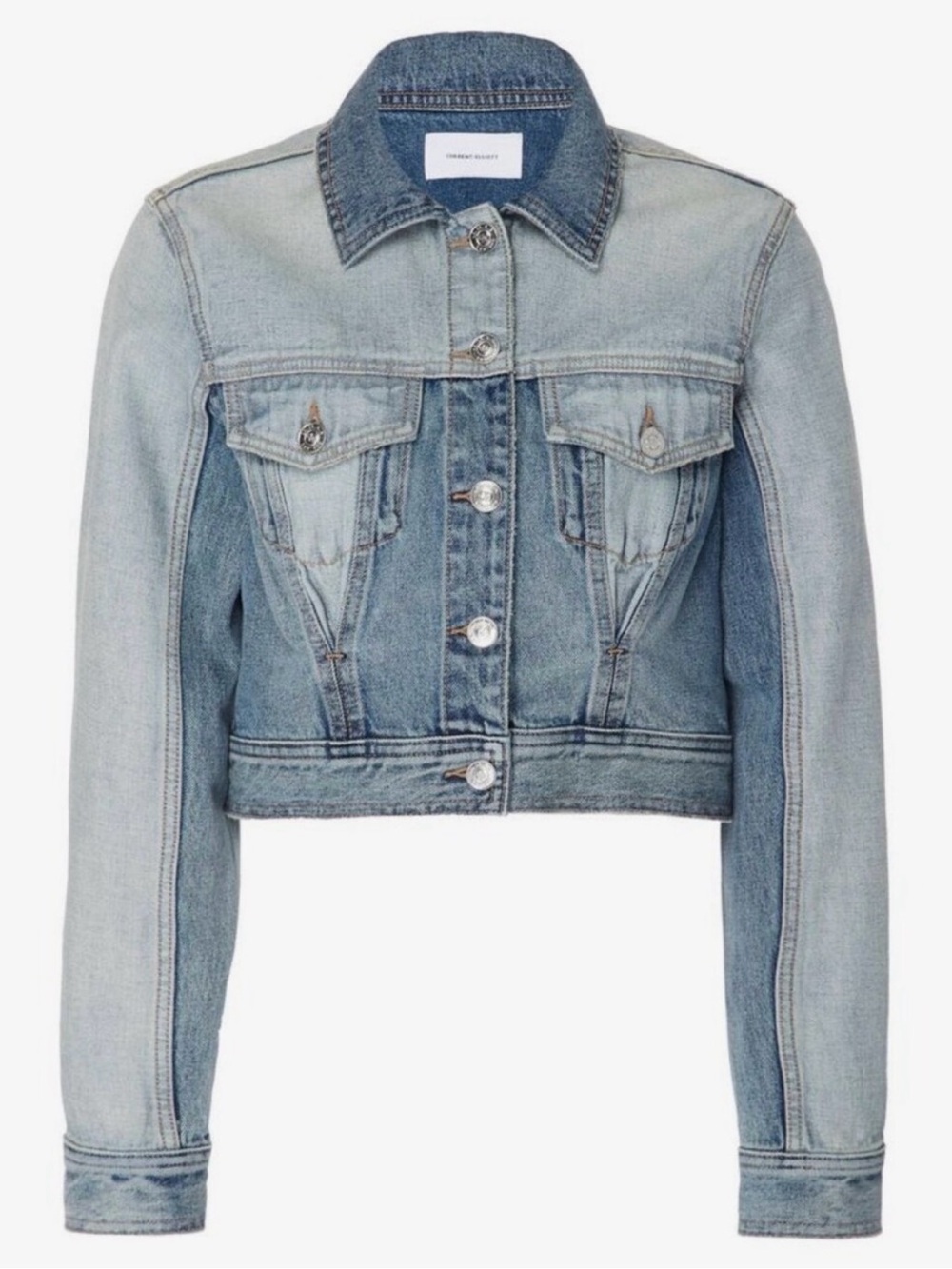 Current/Elliott Two-Tone Light Blue Denim Jacket Reversed Micro Corset Trucker